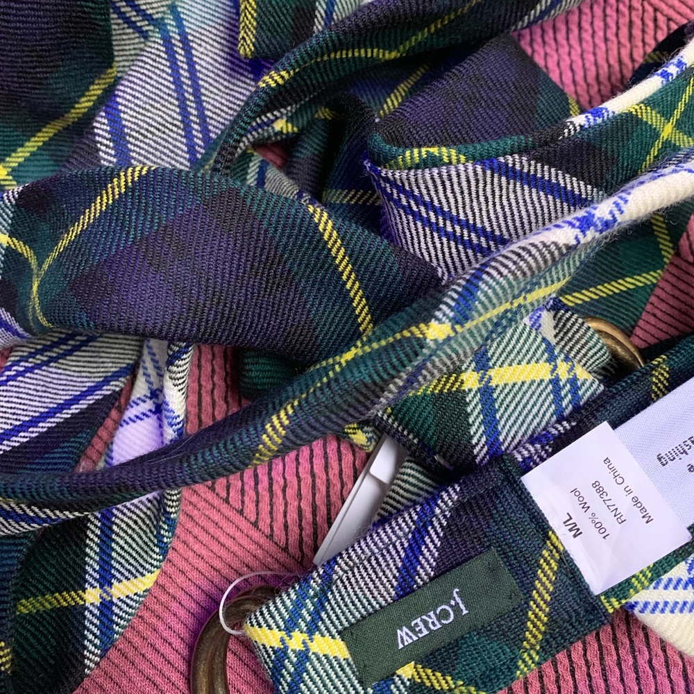 J CREW PLAID TARTAN BELT 100% WOOL INK NAVY M/L NW